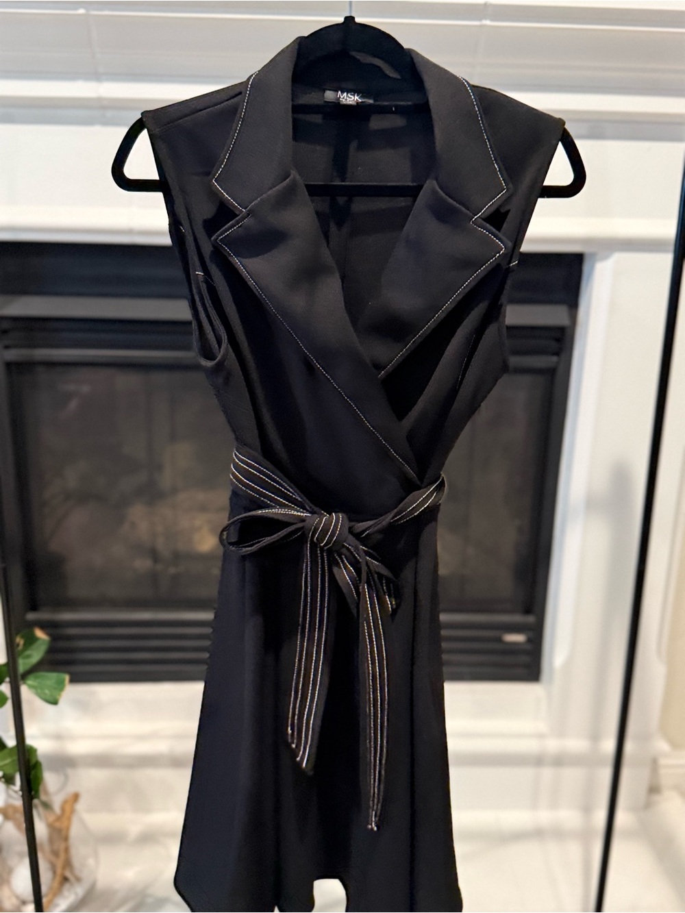 MSK Black Sleeveless Faux-Wrap Dress with Contrast Tie
